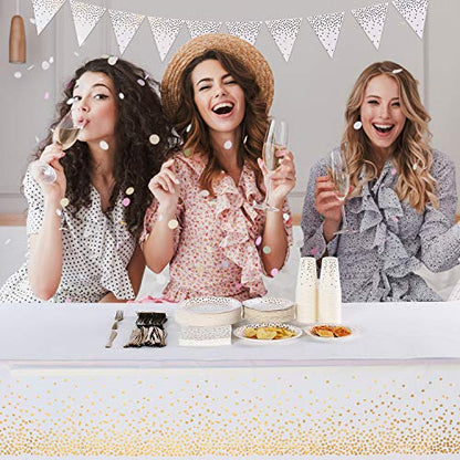 White and Gold Party Supplies 145PCS Disposable Party Dinnerware Paper Plates, Napkins, Knives, Forks, Cups, Banner, for New Year Eve 2026, Bridal Shower, Wedding, Birthday, Serves 24 - color: White Gold (Serves 24)