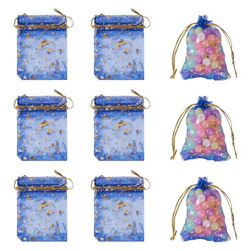 30Pcs Moon Star Organza Bags 2.76x3.54 inch Small Gift Candy Storage Bags Wedding Favors Drawstring Pouches for Festival Party Valentine Day Eid Mubarak Presents Packaging (Blue) - color: Blue, size: 1 Count (Pack of 30)