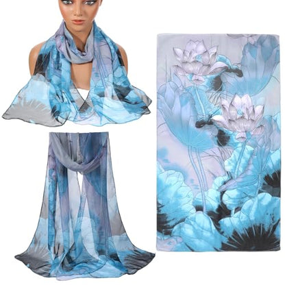 10 Pack Scarves for Women Lightweight Bulk, Chiffon Floral Print Shawls, Sheer Summer Head Scarves, Elegant Neck Wraps for All Seasons and Occasions (61 X 18.8 Inches)