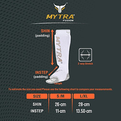 Mytra Fusion Shin Pads Instep Protector Kick Boxing Muay Thai Training Elasticated Shinpads (Green, S/M)