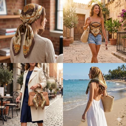 YOUR SMILE Silk Like Scarf Women's Fashion Pattern Large Square Satin Headscarf Headdress - color: 102