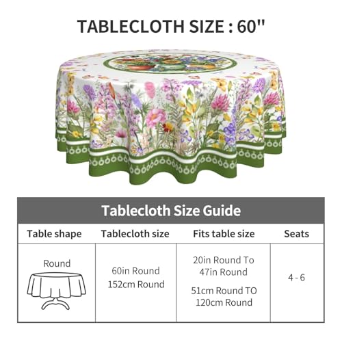 Flower Butterfly Tablecloth Spring Round Table Cover Washable Table Cloth for Home Kitchen Party Picnic 60 Inch - color: Spring Flower Butterfly