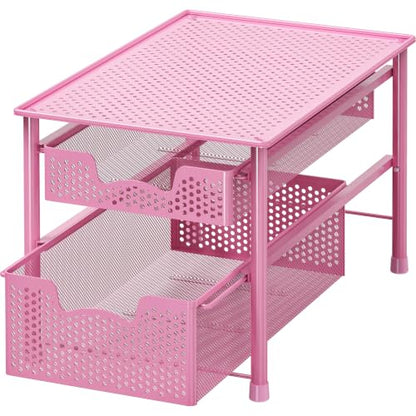 Simple Houseware Stackable 2 Tier Sliding Basket Organizer Drawer, Pink - color: Pink, size: 2-Tier