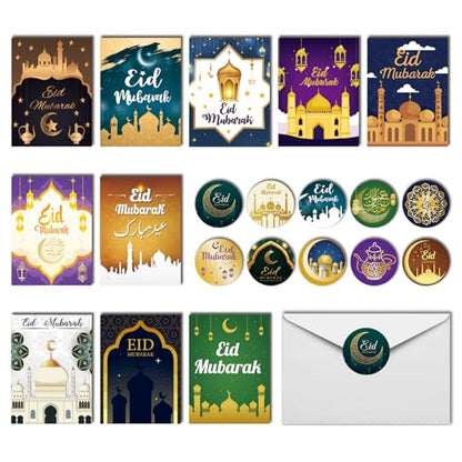 PARSUP 100 Pack Eid Mubarak Cards, Islamic Ramadan Card Paper Greeting Cards Ramadan Mubarak Decorations with 20 Envelopes & Eid Mubarak Stickers for Party Supplies Celebration