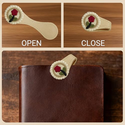 4Pcs Magnetic Leather Bookmark Set, Embroidery Magnetic Bookmarks Clips for Book Lovers Reading, Book Accessories(Flowers)