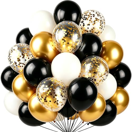 Black and Gold Balloons for Birthday Party Decorations, Graduation Balloons - color: Black White and Gold