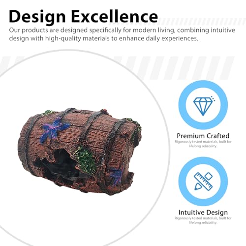 Resin Fish Tank Decor Cave Hideout 10cm Simulated Barrel Aquarium Ornament for Small Fish Freshwater and Saltwater