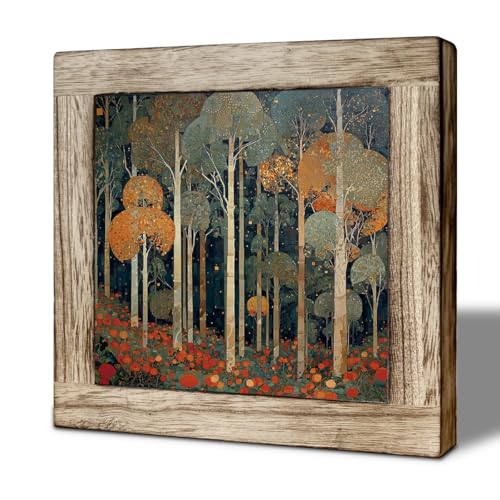 Vintage Autumn Forest Wooden Desktop Sign, Decorative Woodland Tree Art Wood Plaque Tabletop Decor for Home, Desk or Shelf - color: color46