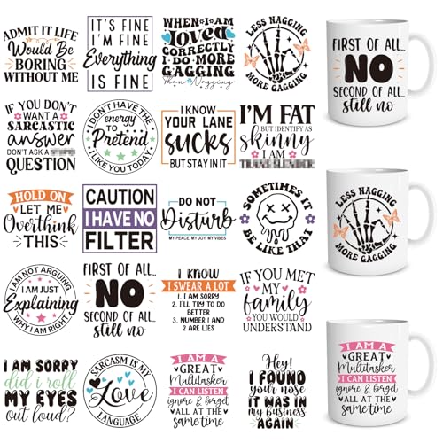 Shejdgart 20 Sheets Sarcastic UV DTF Cup Wrap Transfer Decals for Glass | Humorous UVDTF Wraps, Waterproof Rub on Transfer Decals, for Water Bottle Mug Tumbler 16oz Cups, Strong Adhesion - style: Sarcastic