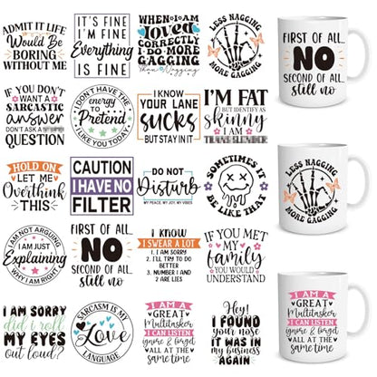 Shejdgart 20 Sheets Sarcastic UV DTF Cup Wrap Transfer Decals for Glass | Humorous UVDTF Wraps, Waterproof Rub on Transfer Decals, for Water Bottle Mug Tumbler 16oz Cups, Strong Adhesion - style: Sarcastic