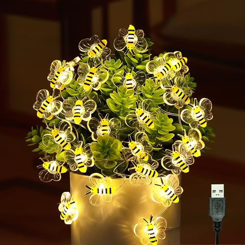 Bee Decor USB String Lights 10Ft 30 LEDs Bee Bumble Whimsical Decorations Honey Gifts for DIY, Home, Classroom, Birthday, Kids Room, Garden, Baby Shower, Party - color: Usb Bee