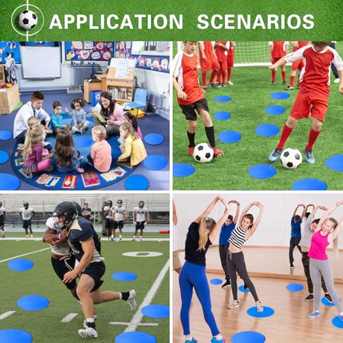 Poly Spot Markers 4 inch/9 inch Non-Slip Rubber Agility Training Markers Floor Dots Flat Field Cones for Football, Soccer, Basketball, School Exercise Drills, Dance Practice - style: 9 inch 18 Pcs Blue (TPE)
