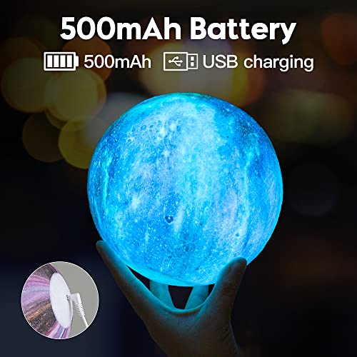 BRIGHTWORLD Moon Lamp Galaxy Lamp 5.9 inch 16 Colors LED 3D Moon Light, Remote & Touch Control Moon Night Light Gifts for Girls Boys Kids Women Birthday（Wooden Base） - style: Wooden Base