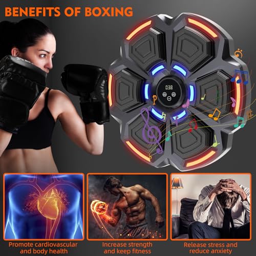 Music Boxing Punching Machine for Adults - 9 Modes & 9 Speeds, Bluetooth Music Punching Machine with Gloves, Electronic LED Boxing Training Equipment Wall Mounted,Home Indoor Workout Trainer Equipment