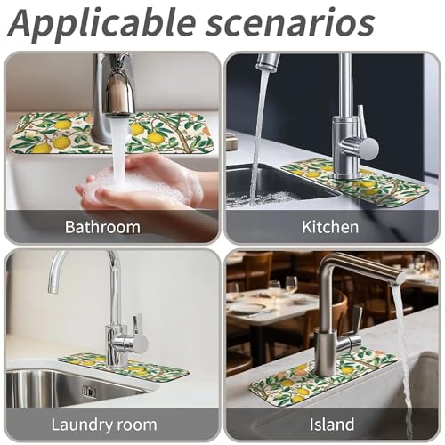 Kitchen Sink Splash Guard，Lemon tree-1 Faucet Mat Sink Gadgets-Super Absorbent Fast Drying Mat Drip Catcher for Kitchen, Bathroom,Sink Mat, Dish Drying Mat, Bathroom(15" X 5.5" ) - color: Lemon tree-1