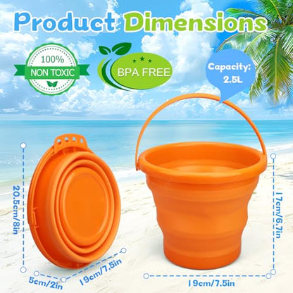 Foldable Beach Sand Toy Bucket for Kids Adults, Jumbo Collapsible Sandbox Bucket, Foldable Pail with Mesh Bag, Multi Use for Garden Beach, Camping, Easter Basket Gift, Fishing, Travelling 3PCS - style: Round
