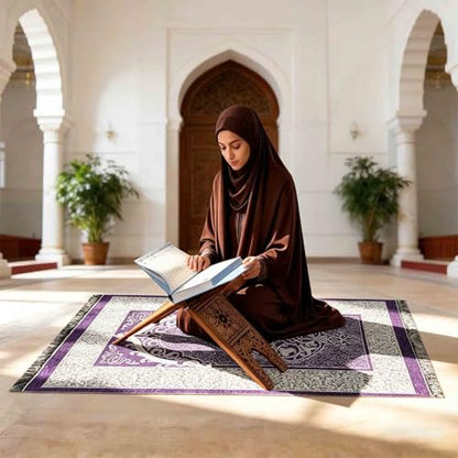 Portable Muslim Prayer Rug and Beads with Gift Box, Soft Islamic Prayer Mat,Travel Praying Mat for Men and Women, Prayer matt Islam Gifts Set, Sajadah/Janamaz/Seccade/سجادة صلاةx (Purple) - color: Purple