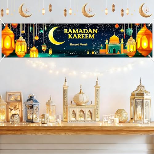 BlissYard Ramadan Eid Mubarak Party Backdrop Banner 78 X 12 Inch Muslim EID Mubarak Decoration Photo Booth Prop Photography Background Muslim Ramadan Kareem Eid Al Fitr Party Supplies