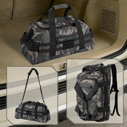 Hannibal Tactical 35L Large Duffle Bag, 3-in-1 Tactical Backpack MOLLE Pack for Sports/Gym/Outdoor, Black Camo - color: Black Camo