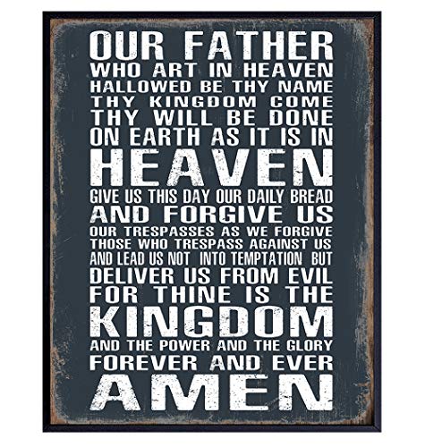 The Lords Prayer Wall Art - Religious Gifts for Men, Guys - Christian Gifts for Man, Boys - Spiritual Catholic Picture - Rustic Man Cave Decor, Boys Bedroom, Home Office - Catholic Print for Man