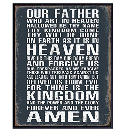 The Lords Prayer Wall Art - Religious Gifts for Men, Guys - Christian Gifts for Man, Boys - Spiritual Catholic Picture - Rustic Man Cave Decor, Boys Bedroom, Home Office - Catholic Print for Man