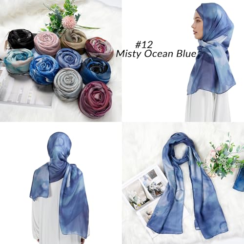 Printed Hijab for Women Printing Hijab Scarf for Women Muslim Islamic Prayer Clothes 1pc Muslim Women's Khimar - color: Misty Ocean Blue
