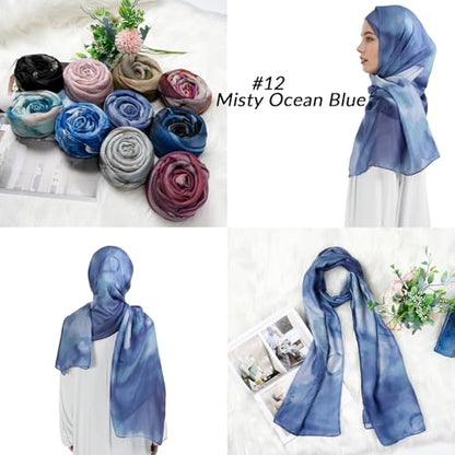 Printed Hijab for Women Printing Hijab Scarf for Women Muslim Islamic Prayer Clothes 1pc Muslim Women's Khimar - color: Misty Ocean Blue