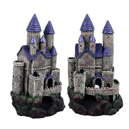 Aquarium Castle Decoration, Resin Aquarium Castle Decoration, Simulated Resin Hideout Cave Fish Tank House Ornament for Freshwater Saltwater