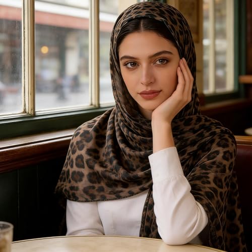 Hijab Scarf for Women Fashion Printed Modal Hijab Head Wrap Scarves Lightweight Long Scarf Shawls - color: Brown Leopard