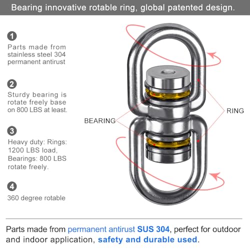 SELEWARE Heavy Duty Bearing Swing Swivel, 360° Rotation Hanging Accessory | Quiet Smooth Rotation, Supports Up to 1200LB, Quick Connect Buckles, 2 Pack for Swings, Hammocks, Tire Swings and Heavy Bags - color: 2 Pack Swivel (E) With 4 Carabiners