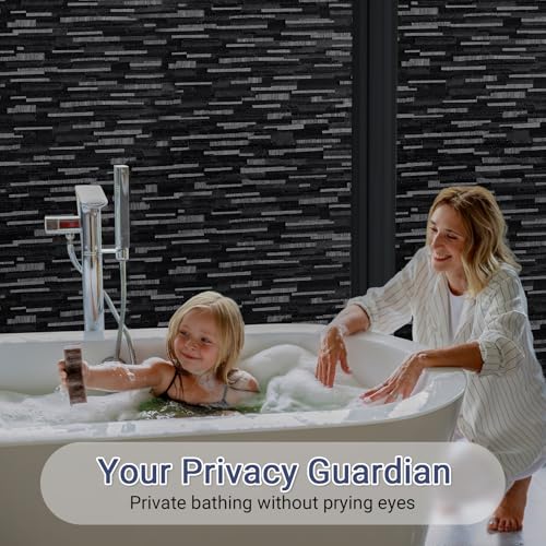 Haton Window Privacy Film, Black Stripe Non-Adhesive, 23.6" x 78.7" | Static Cling Non-Adhesive Film, Full Light Block, Blocks UV & Heat, Removable Privacy Cover for Bedroom & Bathroom Windows - color: Black Stripe, size: 23.6" x 78.7"