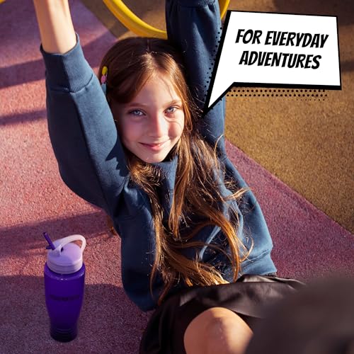 Ninja Kidz Official Kids Water Bottle with Straw, Reusable Water Bottle with Handle, Leak-Resistant, Insulated, Durable, Great for Sports, Official Merch, 0.5 liters, Purple - color: Purple