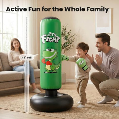 Inflatable Punching Bag, 48" Punching Bag for Kids with Boxing Gloves, Stable Boxing Set for Karate, Taekwondo,Dinosaur Toy & Gifts for Boys 3 4 5 6 7 8 Year Old - color: Green