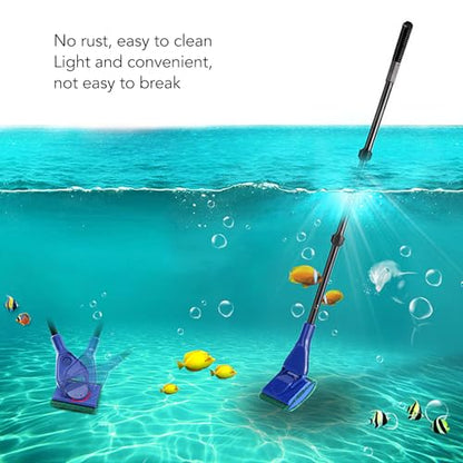 Fish Cleaning Tools, 5 in 1 Gravel Rake Scraper Plant Fork Sponge Brush Fish Net Comfortable Grip Aquarium Cleaning Tool Kit for Aquarium Telescopic Cleaning