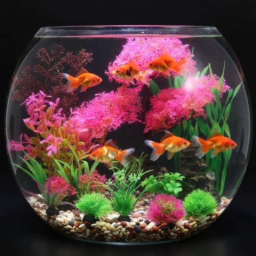 Suncalla 16 Pcs Aquarium Decor Artificial Plastic Plants Bulk Decorations Cave Rock Pink Cherry Blossom Tree Goldfish Betta Fish Tank Decorations Hides Accessories for Household Office Fish Tank
