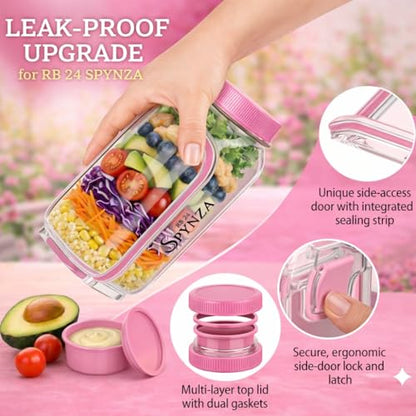 Salad jar with side opening , storage container with Dressing Cup – Leakproof Portable Salad Container with Dressing Cup & Lid, Lid-to-Bowl Design for Office, Gym, Travel, Picnic - Blush Pink - color: Blush Pink