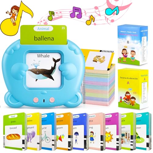 Spanish & English Talking Flash Cards for Toddlers, 510 Sight Words Bilingual Flash Cards, ABC & Number Learning Toys, Montessori Toys, Speech Therapy Toys, Children's Sensory Preschool Birthday Gifts - color: Blue