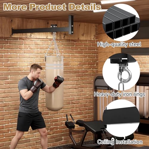 tonchean 42'' Long Sliding Track Wall Ceiling Mount Punching Bag Hanger | Heavy Bag Stand, Load-Bearing Capacity to 300 Lbs Heavy-Duty Sandbag Rack for Home Gym Mma Muay Thai
