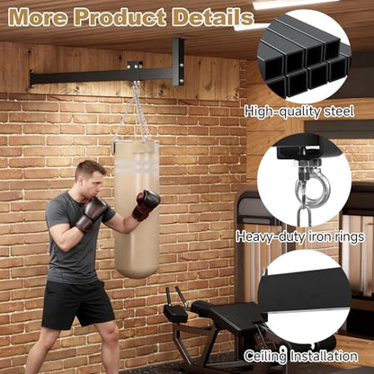 tonchean 42'' Long Sliding Track Wall Ceiling Mount Punching Bag Hanger | Heavy Bag Stand, Load-Bearing Capacity to 300 Lbs Heavy-Duty Sandbag Rack for Home Gym Mma Muay Thai