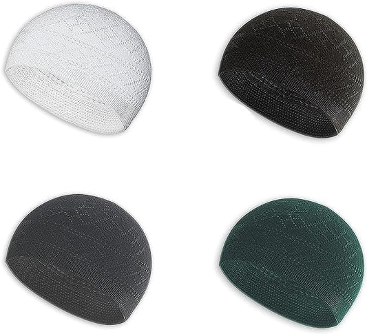 TRUNESS Kufi Hats for Men Muslim Prayer Islamic Capn Takke Peci Handicraft Taqiyah Taqiyah Cap - color: White Black Grey and Green