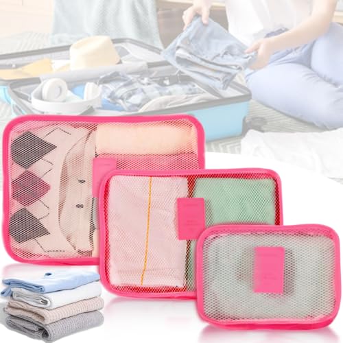 Packing Cubes 3 Set Travel Organizer Bags Travel Compression Bags Luggage Packing Cubes for Suitcases Travel Accessories (Rose Red) - color: Rose Red