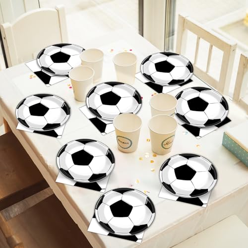 48Pcs Soccer Paper Plates and Napkins Sports Theme Party Decorations Sport Birthday Party Supplies Sports Theme Disposable Dinnerware Tableware for Soccer Fans Boys Girls Baby Shower Serves 24 - style: Soccer