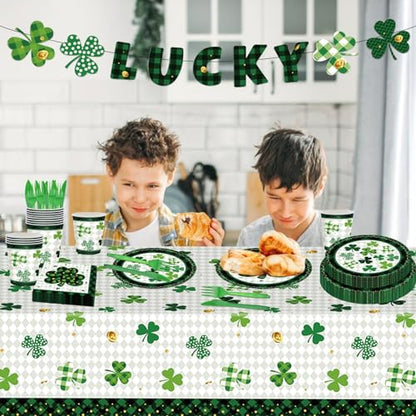 98PCS St Patrick's Day Party Supplies Green Irish Shamrock Tableware Set Lucky Shamrock Birthday Party Supplies St Patrick's Day Party Decorations Irish Shamrock Paper Plates and Napkins for 16 Guests - style: St. Patrick's Day