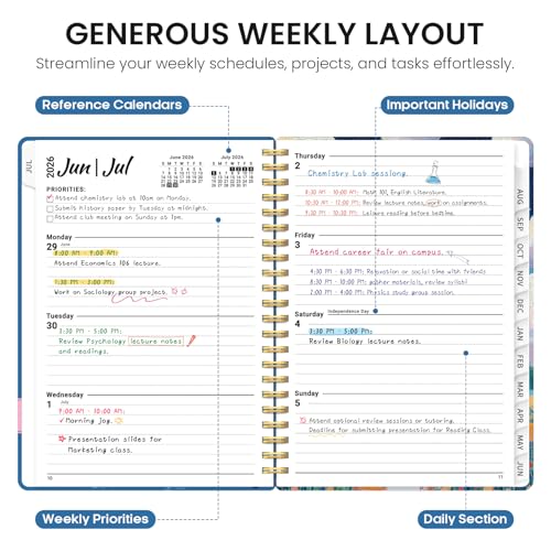 Planner 2026–2027, Academic Monthly Weekly Spiral Calendar, July 2026 – June 2027, Hardcover Agenda Notebook with Tabs, 6.3" x 8.5", Perfect for Students, Teachers, School & Daily Planning - Submerged Dalmatians - color: U-Submerged Dalmatians, size: (6.3