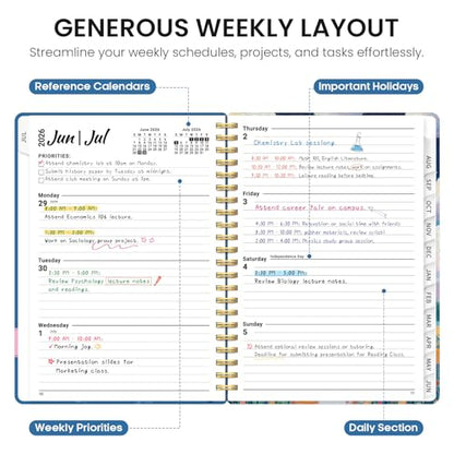 Planner 2026–2027, Academic Monthly Weekly Spiral Calendar, July 2026 – June 2027, Hardcover Agenda Notebook with Tabs, 6.3" x 8.5", Perfect for Students, Teachers, School & Daily Planning - Submerged Dalmatians - color: U-Submerged Dalmatians, size: (6.3