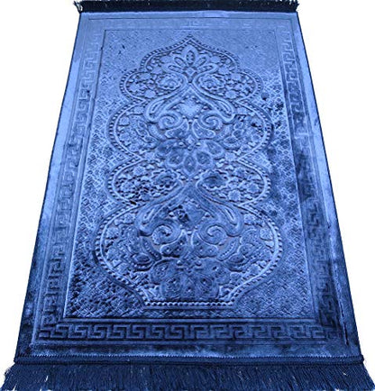 Modefa Prayer Rug - Luxury Velvet Muslim Prayer Rug with Tasbih Beads Soft Elegant Prayer Mat Meditation Mat - Plain Solid Turkish Prayer Matt Islam Ramadan Eid Gift - Paisley (Navy Blue) - color: Navy Blue