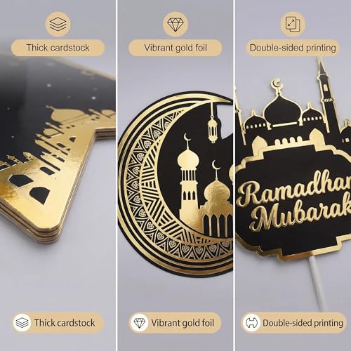Eid Mubarak Decorations Set - Black and Gold Ramadan Party Supplies including Banner, Balloons for Muslim Islamic Eid Al-Fitr Home Wall Decor (gold) (Black & Gold)