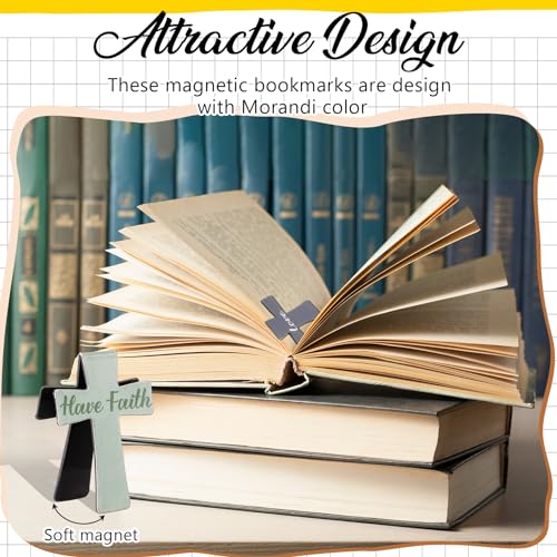 Resurhang 48 Pcs Magnetic Bookmarks Christian Cross Magnetic Page Markers Religious Bible Verses Bookmarks for Mother's Day Women Student Church Study Group Graduation Coworker Team (Morandi) - style: Morandi
