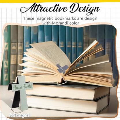 Resurhang 48 Pcs Magnetic Bookmarks Christian Cross Magnetic Page Markers Religious Bible Verses Bookmarks for Mother's Day Women Student Church Study Group Graduation Coworker Team (Morandi) - style: Morandi
