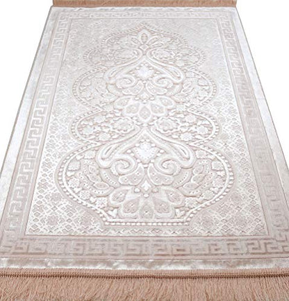 Modefa Luxury Velvet Prayer Rug with Prayer Beads | Soft Elegant Muslim Turkish Janamaz Sajada Carpet for Men and Women | Plain Solid Prayer Mat Ramadan Eid Gift - Paisley (Blush Pink) - color: Blush Pink